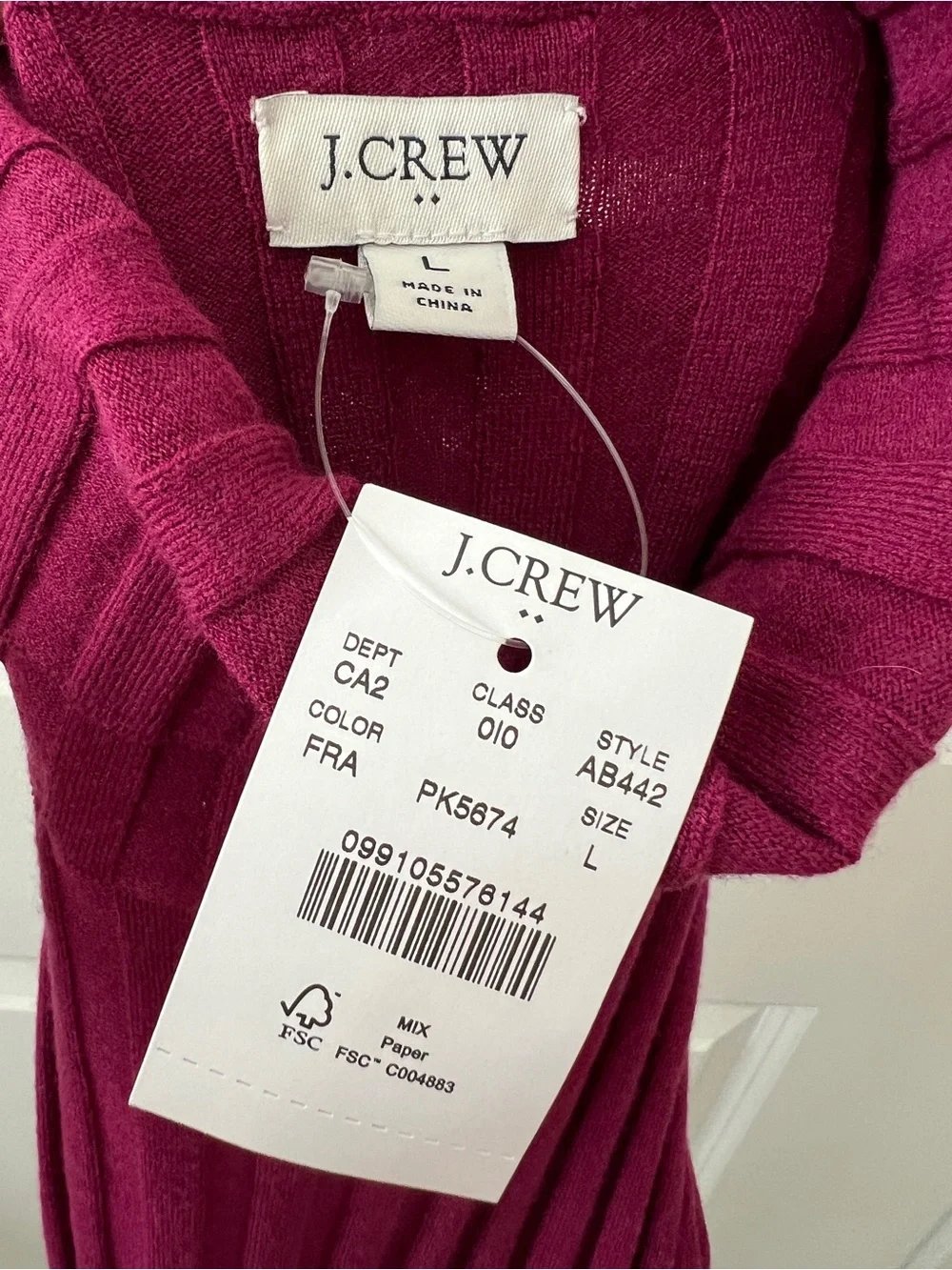 J. Crew NWT Turtleneck Sweater-Tank Dark Pink Ribbed Knit Large